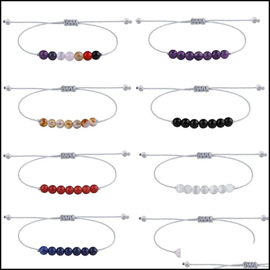 natural stone bead strand bracelet string adjustable yoga seven chakra citrine amethyst woven adjustable gemstone bracelets fashion jewelry