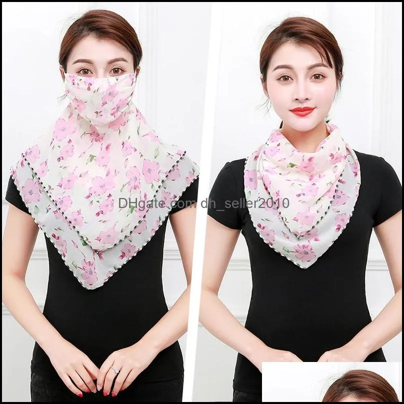 women scarf face mask silk chiffon handkerchief outdoor windproof half face dustproof veil fashion driving scarf beach sunshade masks