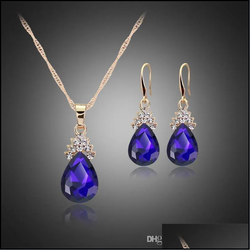 wedding jewelry sets for brides teardrop stud earrings necklace flower pear cz diamond necklaces ear ring womens day drop ship