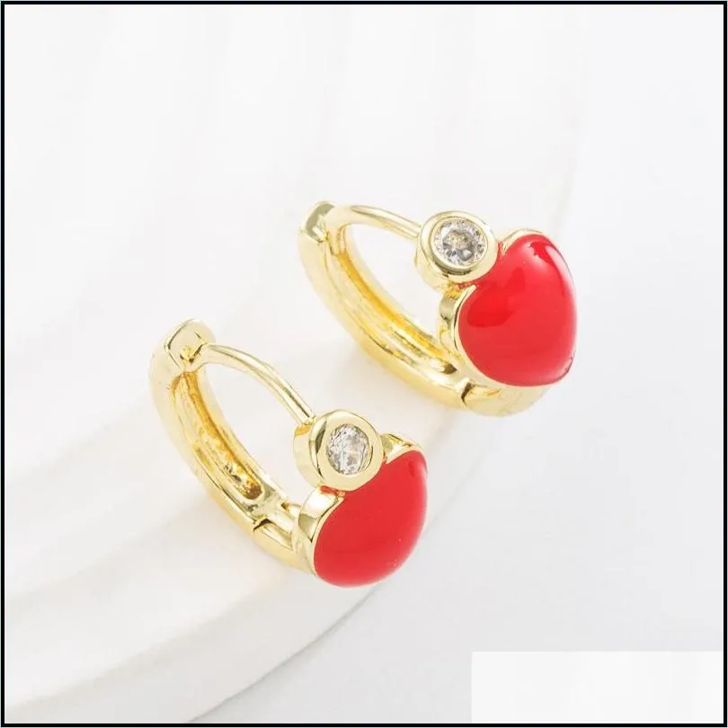 studs gold hoop earrings for women colorful oil drip zircon 18k gold plated candy style heart jewelry new