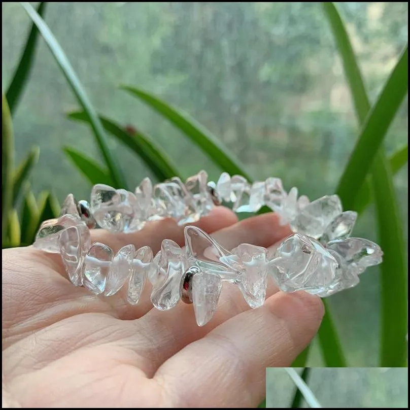 charm bracelets handmade stretch clear quartz crystal chip bracelet irregular nuggets raw mineral natural healing jewelry womencharm