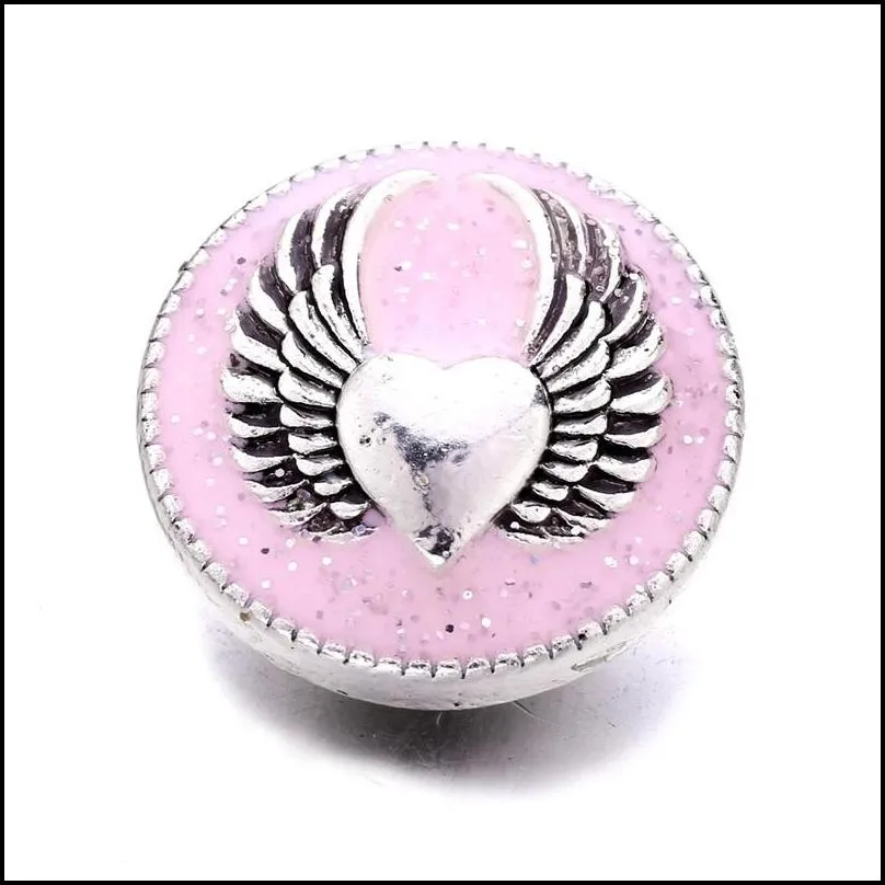 rhinestone painting wings snap button heart charms jewelry findings 18mm metal snaps buttons diy bracelet jewellery wholesale