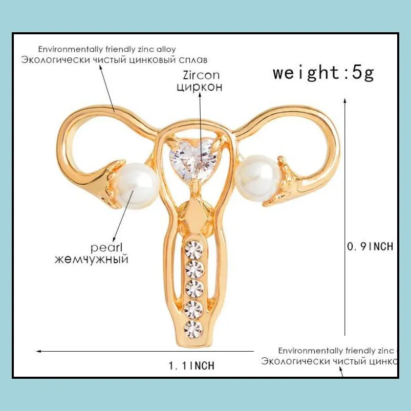 europe human organ modeling alloy brooch pins pearl zircon maternal uterus shirt lapel pin for women
