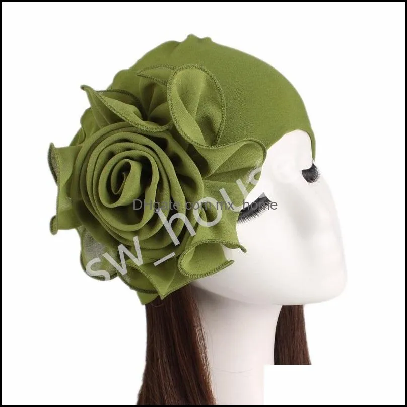 party hats women style beautiful flower turban elastic cloth head cap sided flowers ladies bandanas hair accessories