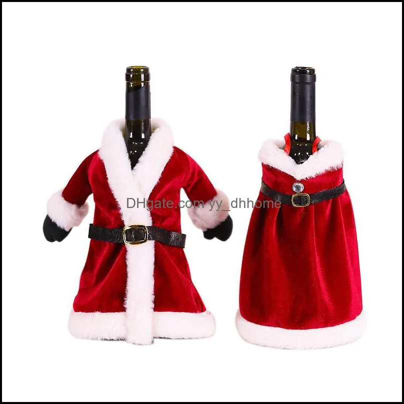 christmas dress wine bottle set creative red cotton cloak dress wine champagne bottle cover xmas santa belt decorative bottle case