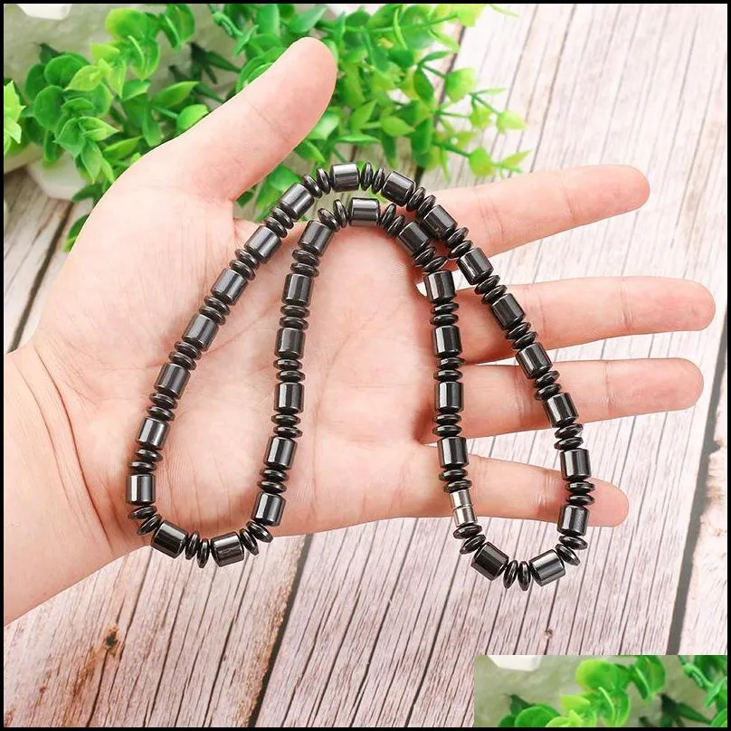round beads black stone choker necklace natural hematite elastic magnetic magnet therapy necklaces bracelets men jewelry sports health