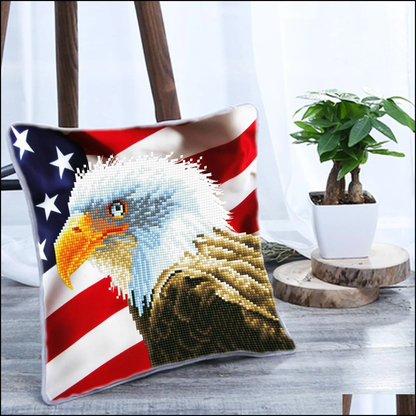 flag with eagle partial ab diamond mosaic paintings cushion cover cross stitch kits art 5d diy embroidery pillow case decor home