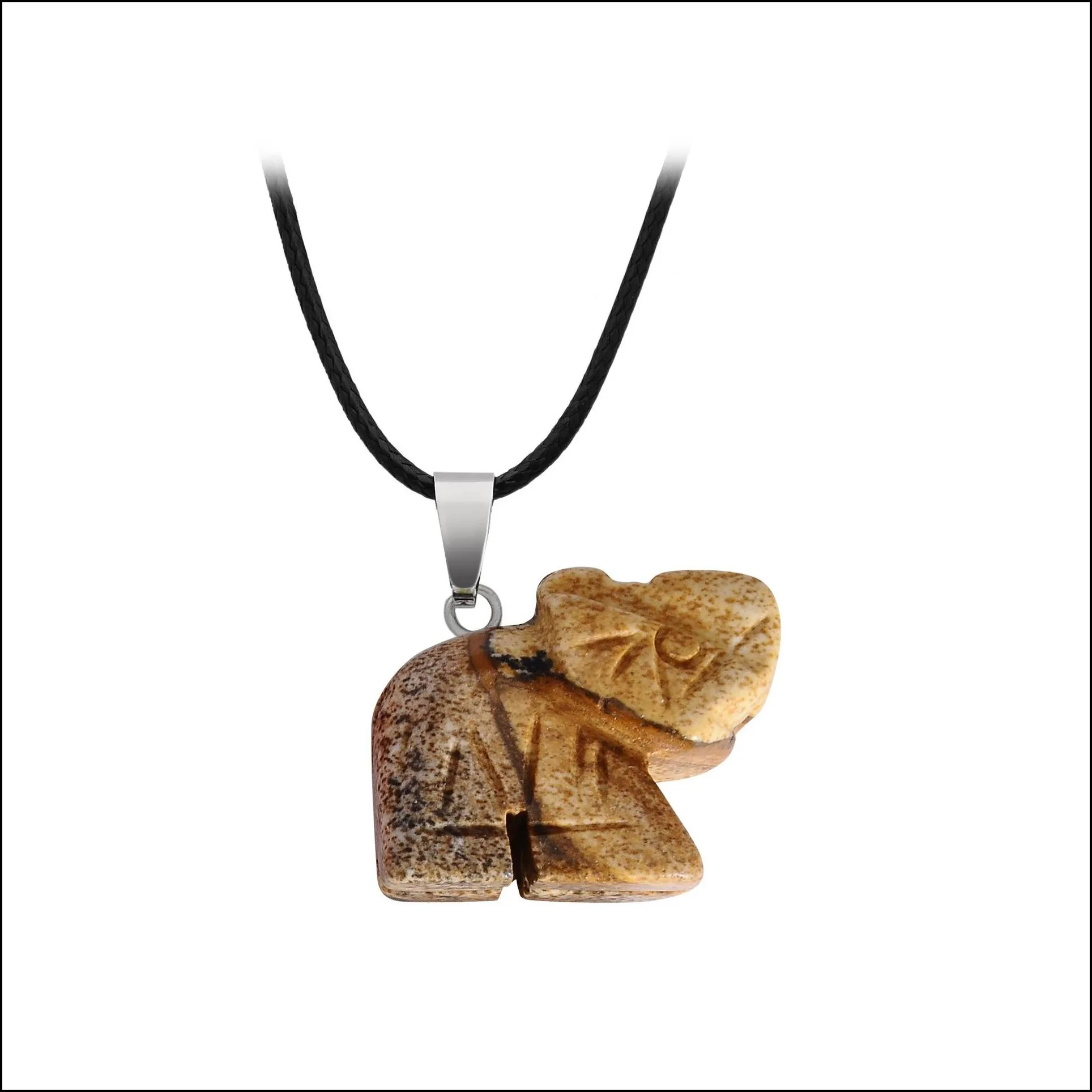fashion natural stone chakra carved elephant pendant rose quartz reiki healing crystal chakras necklace for women jewelry