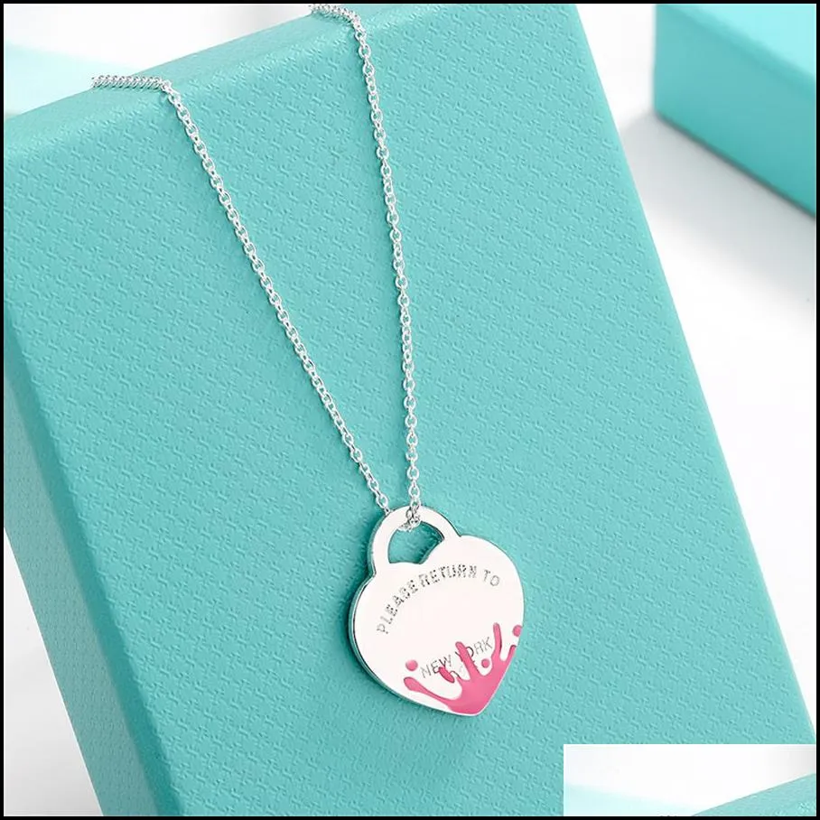 pendant necklaces design brand water droplet enamel heart love necklace clavicle red blue black for women jewelry gift drop delivery
