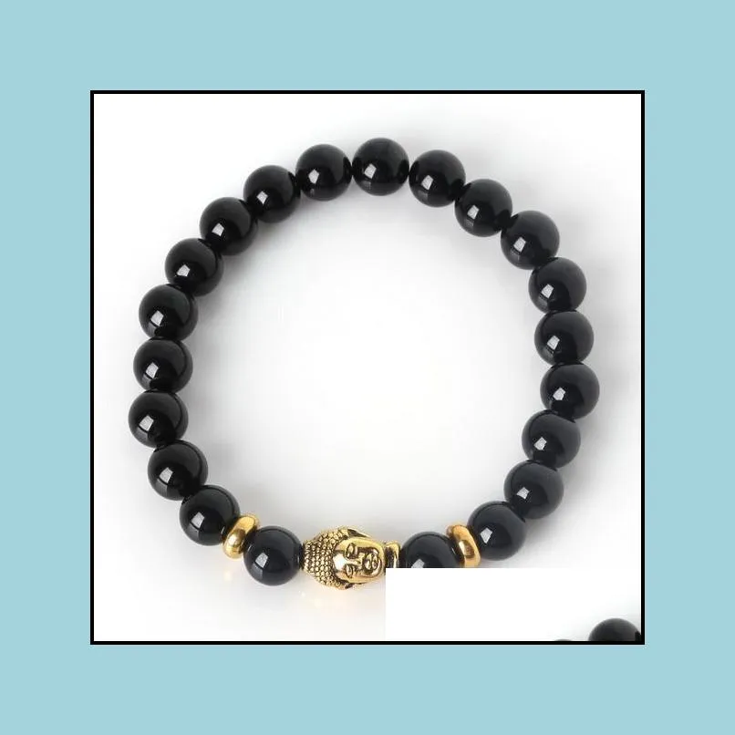 charm bracelets natural stone beads gold buddha head bracelet tiger eye yoga beaded bangles for men women friend giftcharm kent22