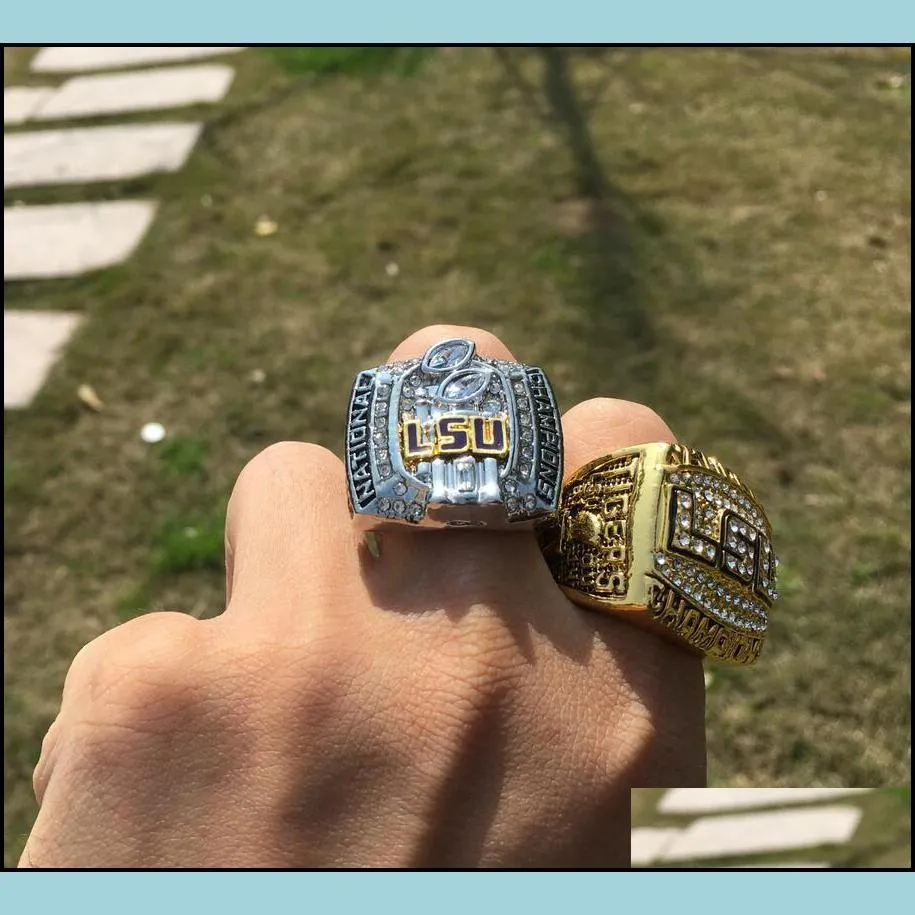 2pcs 2003 2007 lsu tigers national championship ring set souvenir fan men gift whole drop 225h