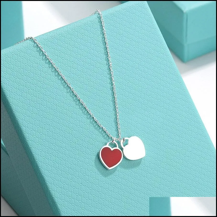 pendant necklaces classic double heart love necklace design brand clavicle red blue pink for women jewelry gift drop delivery 2022