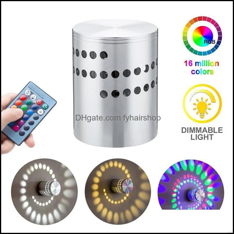 rgb spiral hole led wall lights effect wall lamp with remote controller colorful for party bar lobby ktv home decoration