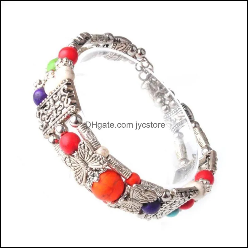 bangle wojiaer tribal bohemian vintage bracelet turquoise gem stone round beads gypsy bracelets cuff women men jewelry z607