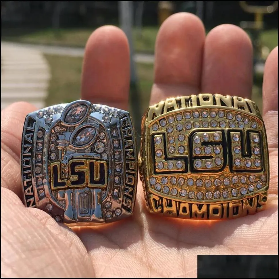 2pcs 2003 2007 lsu tigers national championship ring set souvenir fan men gift whole drop 225h