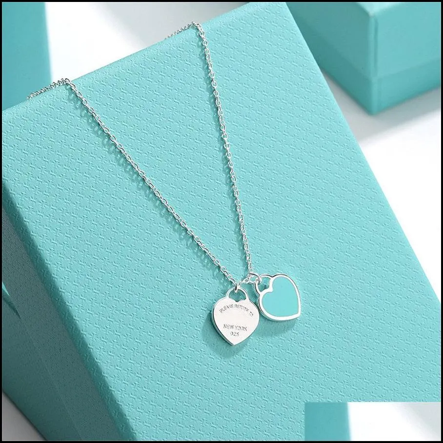 pendant necklaces classic double heart love necklace design brand clavicle red blue pink for women jewelry gift drop delivery 2022