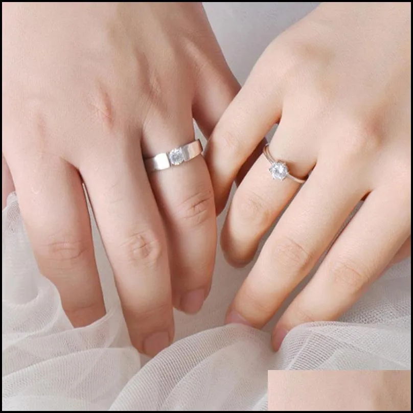 j152 s925 sterling silver couple rings with diamond fashion simple zircon pair ring jewelry valentine`s day gift dropship2458