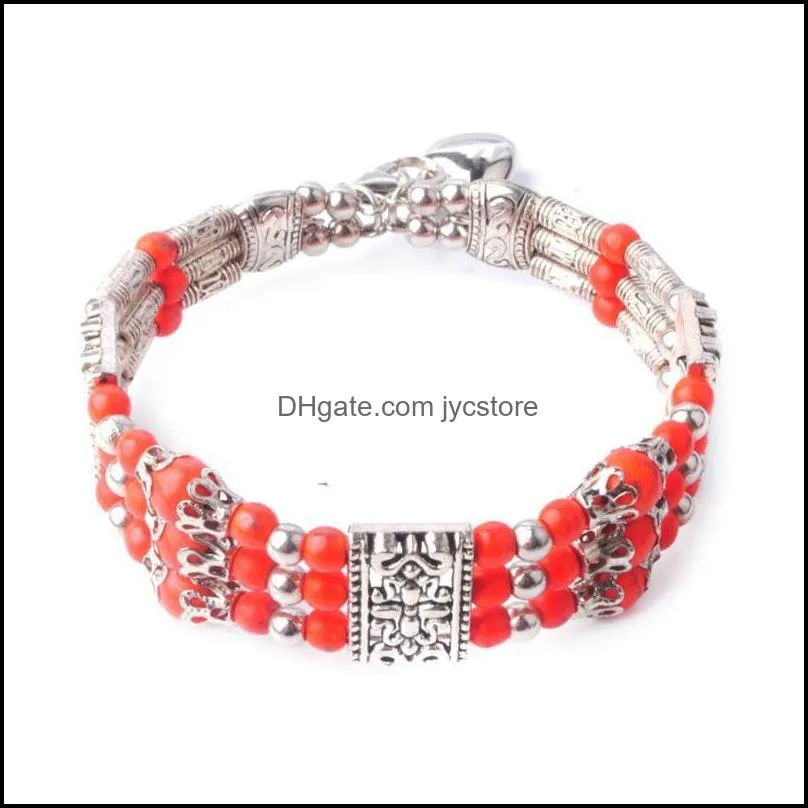 bangle wojiaer tribal bohemian vintage bracelet turquoise gem stone round beads gypsy bracelets cuff women men jewelry z607