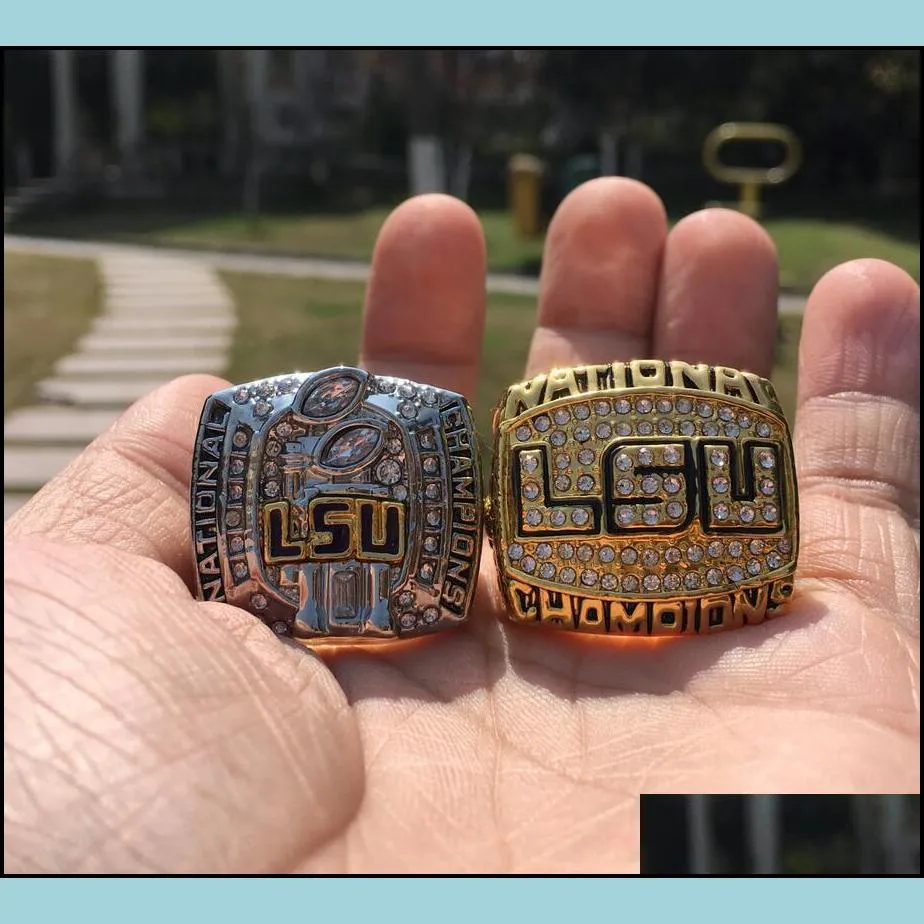 2pcs 2003 2007 lsu tigers national championship ring set souvenir fan men gift whole drop 225h