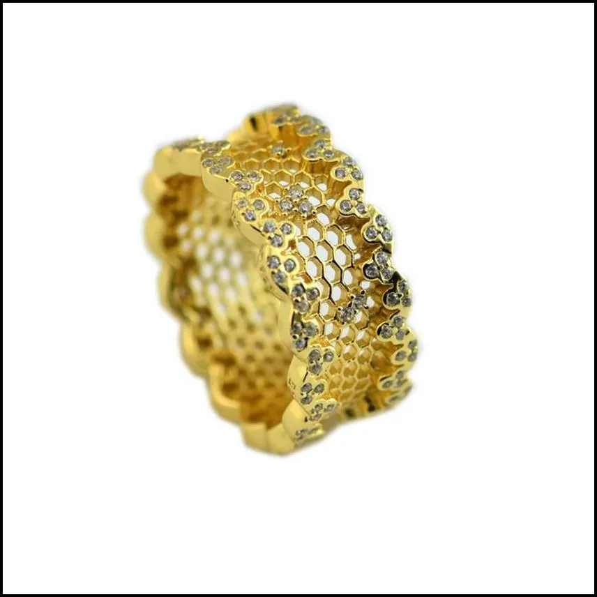 2018 spring pandora ring 925 sterling silver gold-plated pink honeycomb lace rings original fashion diy charms jewelry for women m228q