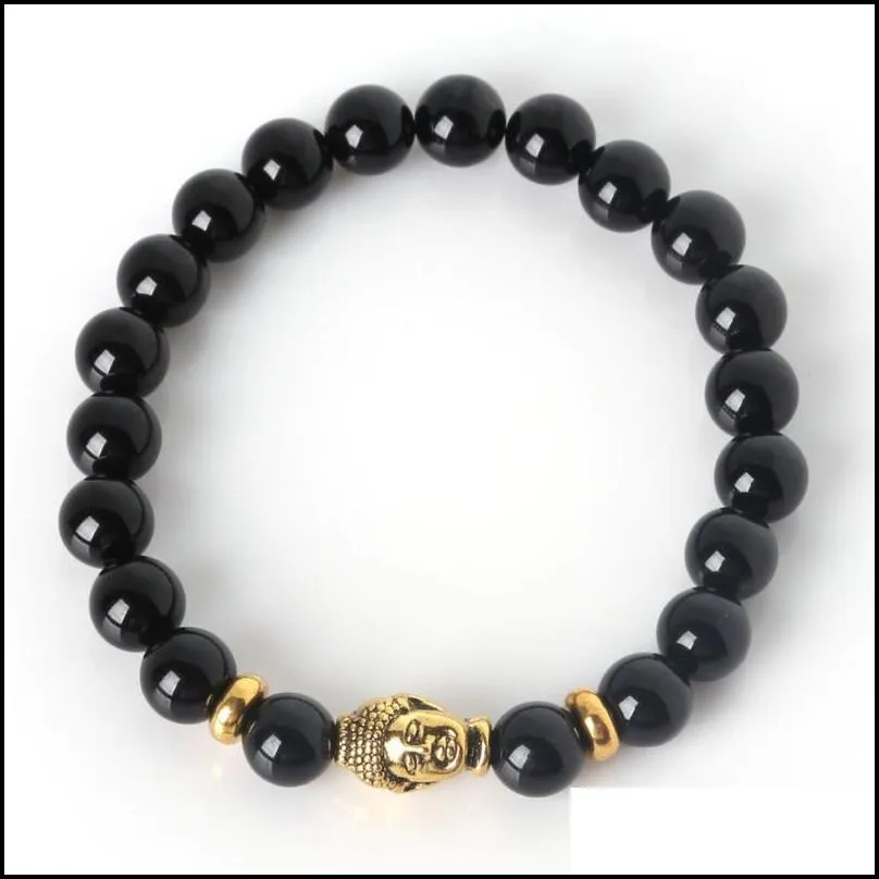 charm bracelets natural stone beads gold buddha head bracelet tiger eye yoga beaded bangles for men women friend giftcharm kent22