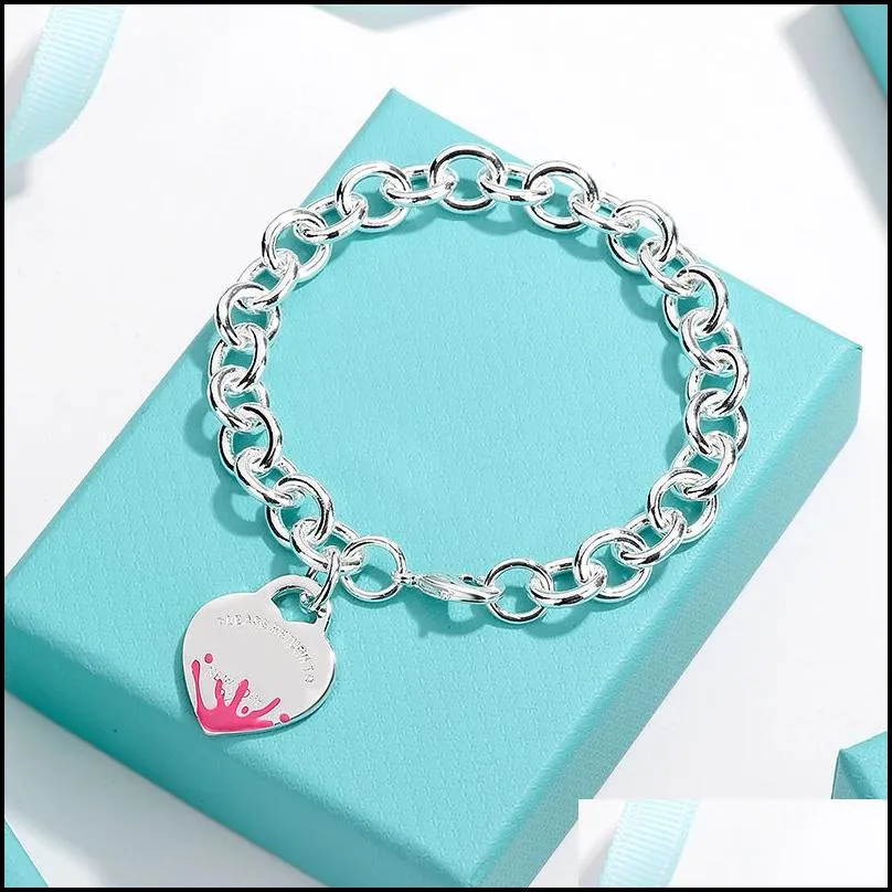charm bracelets heart design fine jewelry for women droplet enamel chain black blue pink bracelet pseiras famous drop delivery 2022