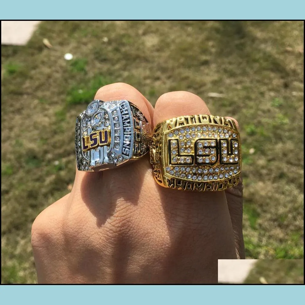 2pcs 2003 2007 lsu tigers national championship ring set souvenir fan men gift whole drop 225h