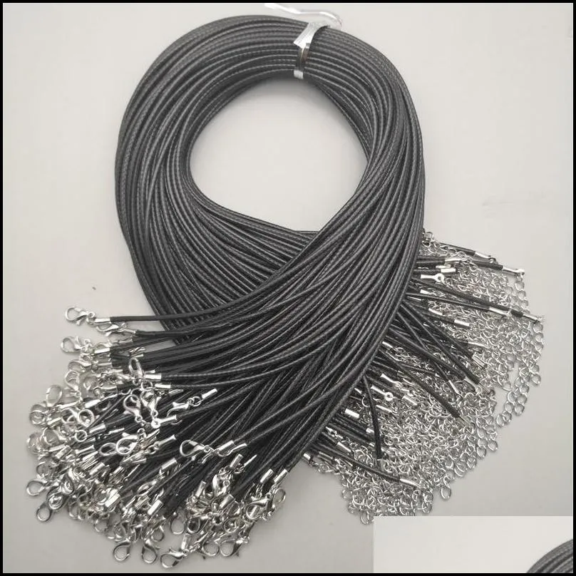black 2mm wax rope lobster clasp chains necklace lanyard jewelry pendant cords 100pcs/lot making acc
