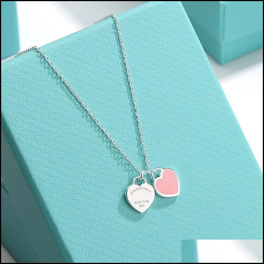 pendant necklaces classic double heart love necklace design brand clavicle red blue pink for women jewelry gift drop delivery 2022