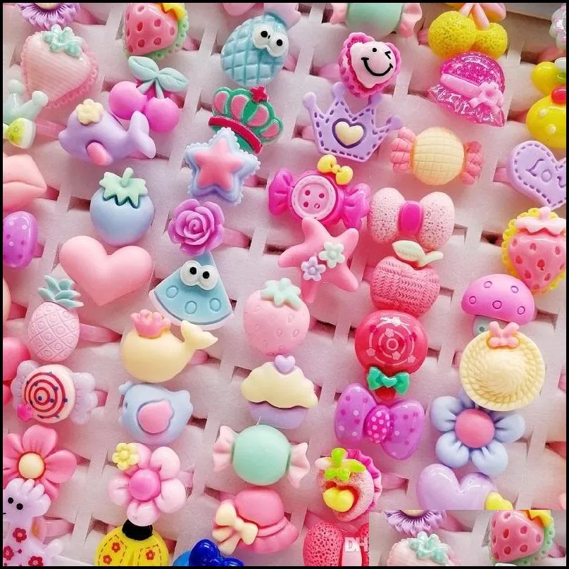 fashion 200pcs/lots mixed plastic children ring resin jewelry kids gift boys girls cartoon animal flowers fruit baby tangible benefits finger