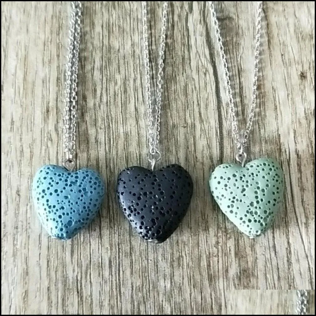 heart lava rock bead volcano necklace aromatherapy  oil diffuser necklaces black lava pendant stainless steel chain jewelry
