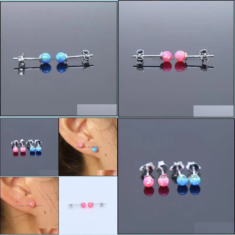 stud 4mm red blue fire opal earrings 925 sterling silver jewelry for ladys gift earring with stamped