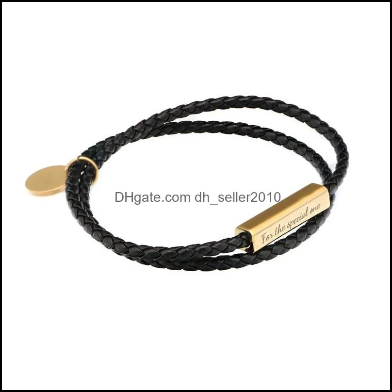 bangle fashion stainless steel leather rope couple bracelet valentines day gift