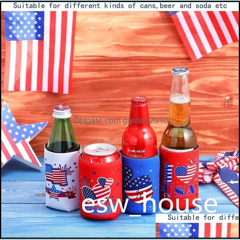 independence day cola beer can insulator sleeve july 4th collapsible bottle neoprene drink cooler sleeves party supplies