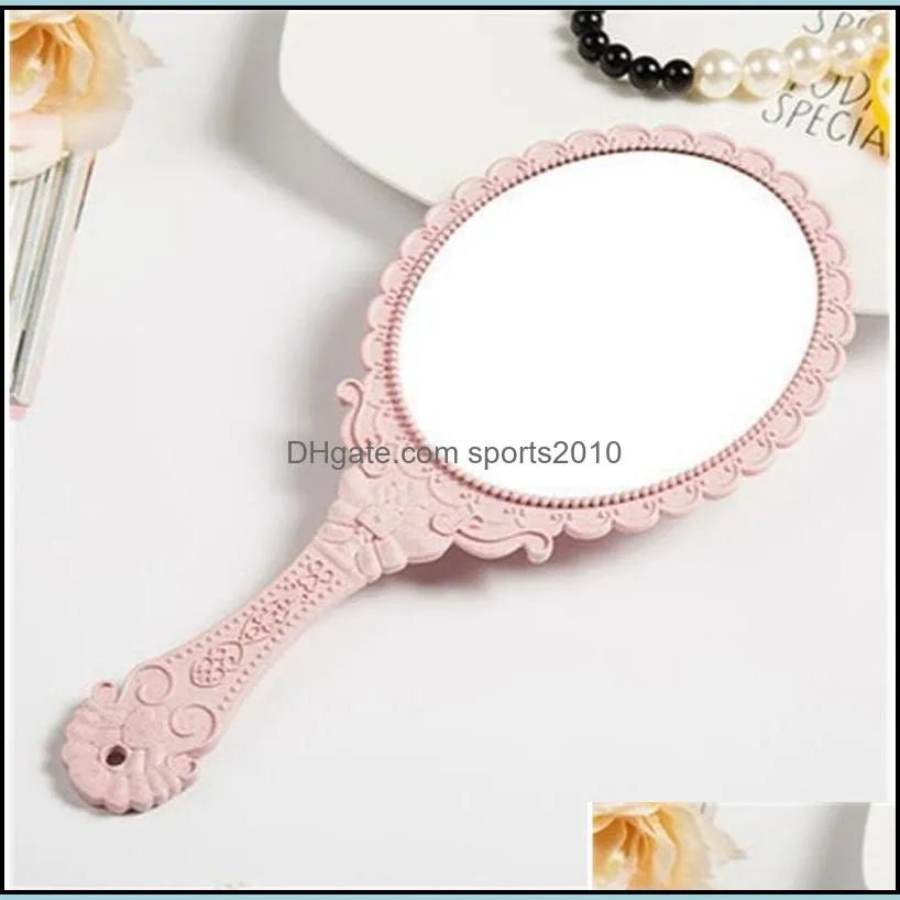 retro handle round mirror high quality cosmetic mirrors portable princess looking glass compact carving pattern lady fashion 2 2jf g2
