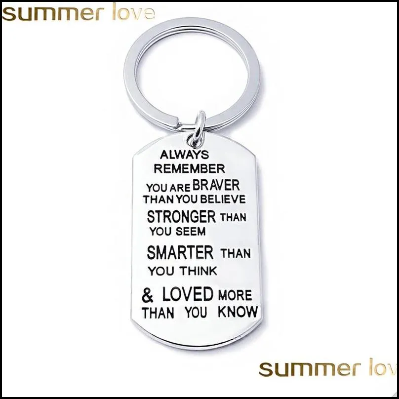 fashion stainless steel key chain ring engraved inspirational word you are braver stronger smarter than you think charm family friend