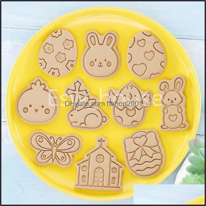 easter cookie mould 3d diy eggs rabbit bunny  stamp biscuit cutters biscuit embossing fondant baking tool