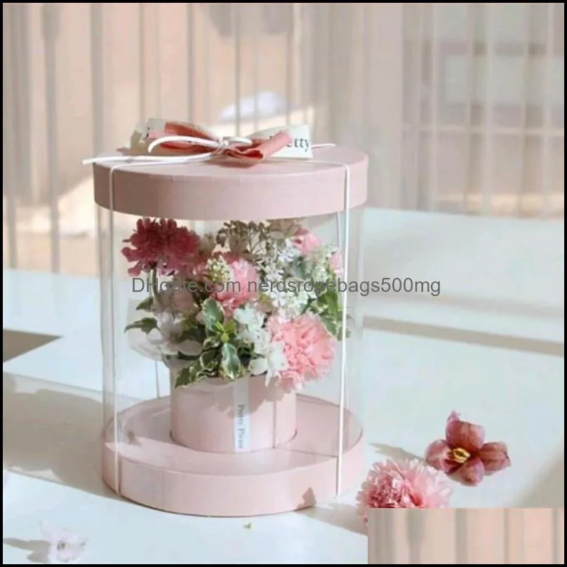 clear round flower boxes wedding birthday transparent pvc flower gift packaging box valentine day mothers day florist supplies