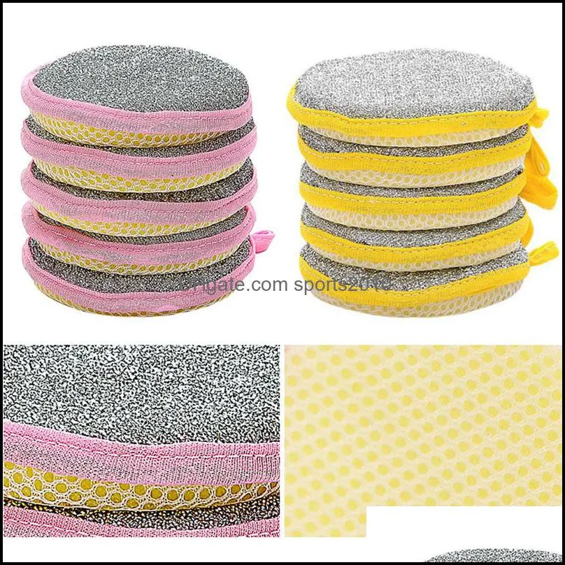 durable double sided dishwashing sponge round shaped absorbent nonstick dish pad scrubber rag kitchen cleaning cloths