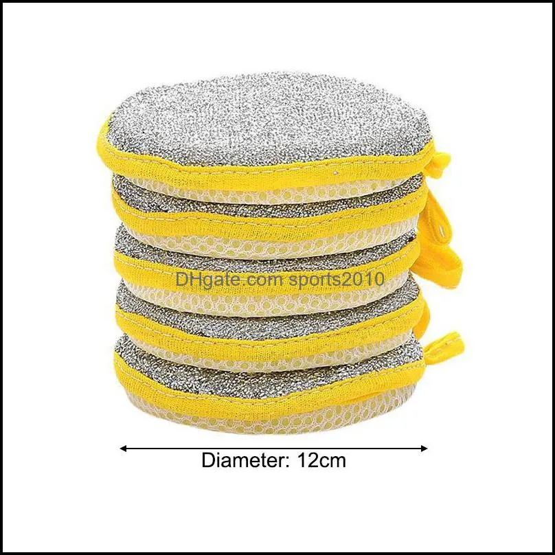 durable double sided dishwashing sponge round shaped absorbent nonstick dish pad scrubber rag kitchen cleaning cloths