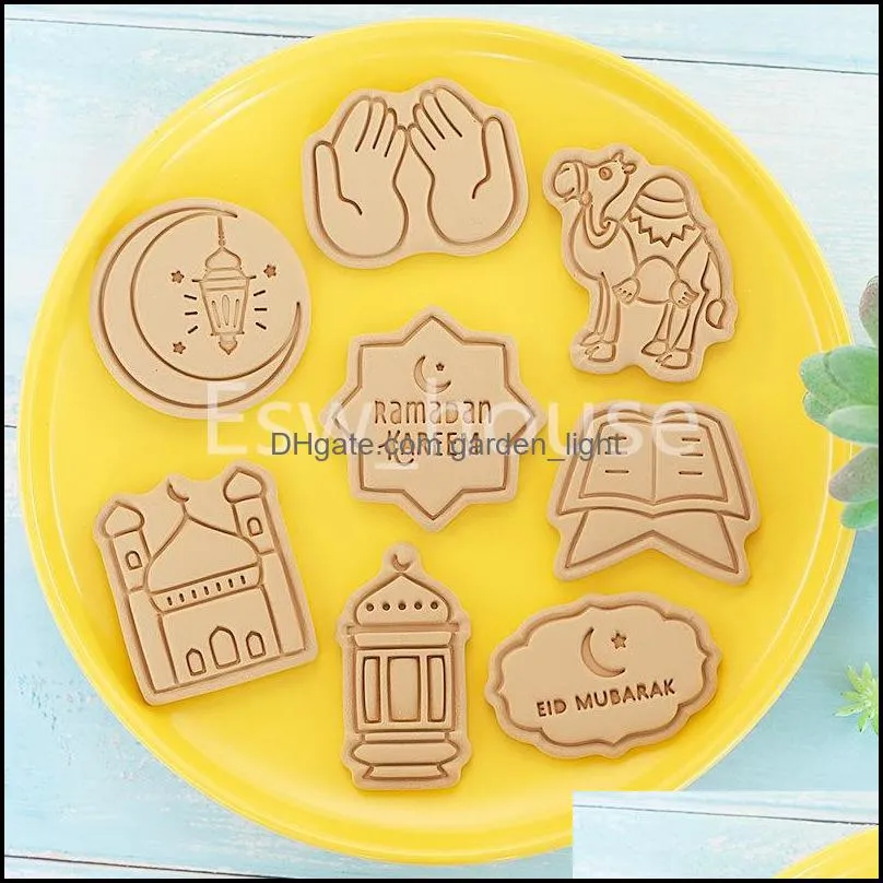 eid mubarak cookie mould 3d diy ramadan islamic muslim  stamp biscuit cutters biscuit embossing fondant baking tool