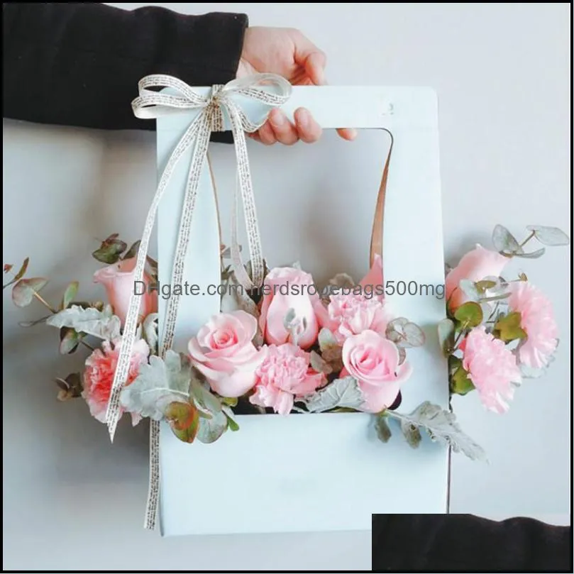 paper flower basket creative vintage paper hand held flower gift wrapping basket home festival flower decoration