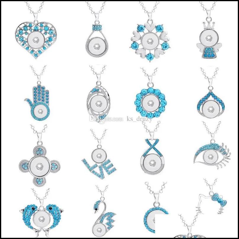 noosa chunks crystal heart owl cross crown pendant 316l stainless steel chain charm necklace 18mm ginger snap button necklaces jewelry