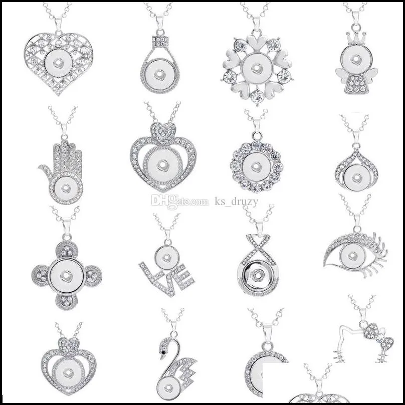 noosa chunks crystal heart owl cross crown pendant 316l stainless steel chain charm necklace 18mm ginger snap button necklaces jewelry