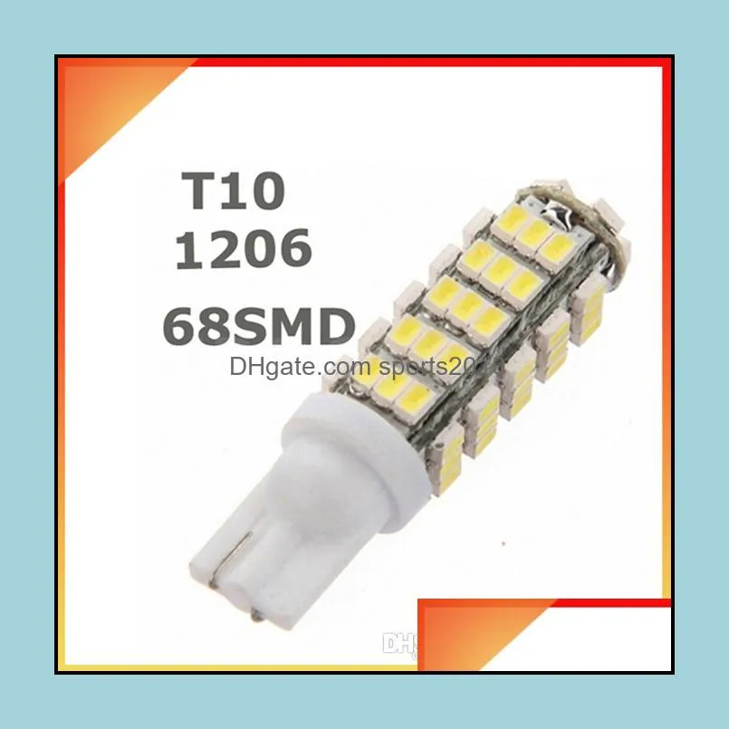 20x t10 68led bulb 1206 68 smd led car t10 68smd 1206/3020 w5w 194 927 161 side wedge light lamp for license plate lights