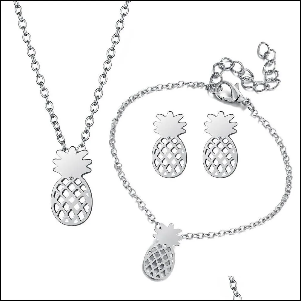 new fashion cute jewelry set hollow out pineapple pendant necklace bracelet earrings set accessories unique gifts for women girls