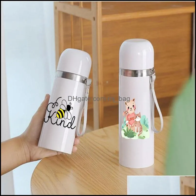 blank sublimation vacuum water bottles 350ml 500ml stainless steel white coated diy heat transfer printing thermos