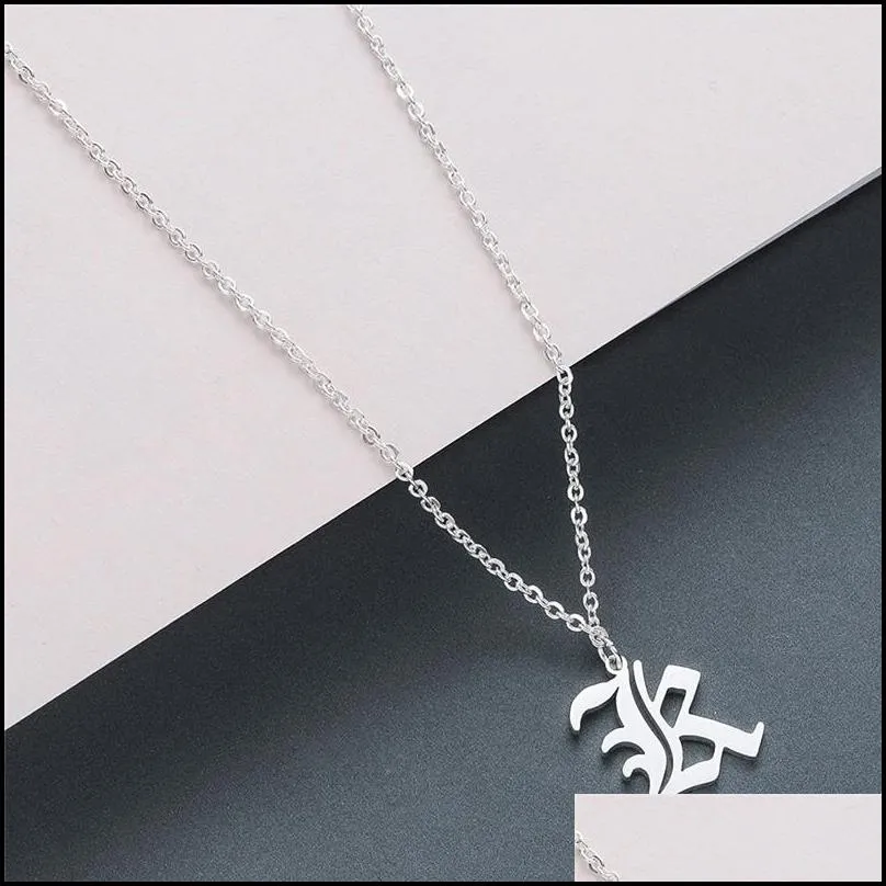 fashion old english alphabet 26 az letter pendant necklace for women stainless steel capital silver gold initial necklace birthday