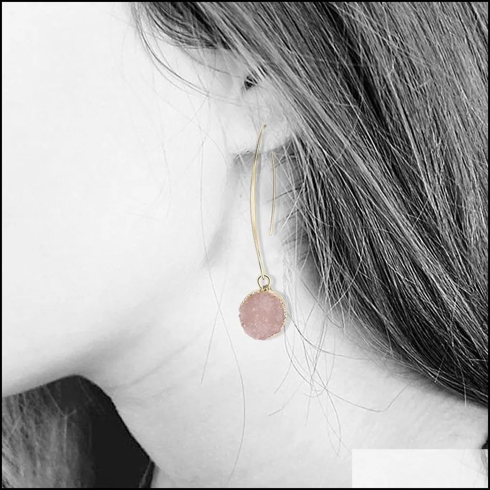 fashion resin stone earrings druzy drusy earrings for women gold plating round circle shape ear best jewelry gifts