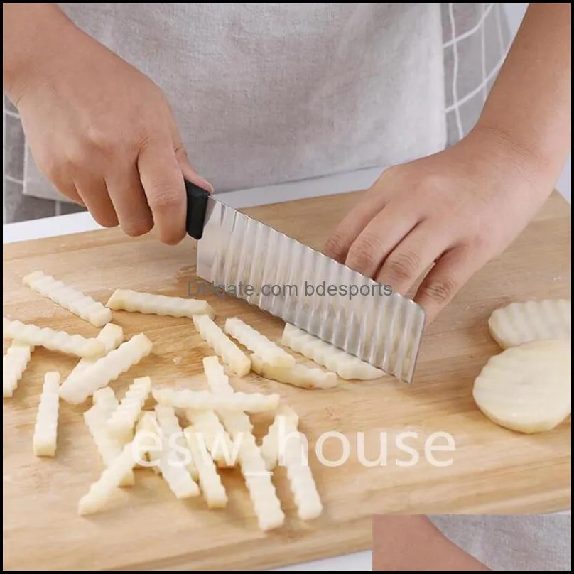 stainless steel potato chip slicer dough vegetable fruit tools crinkle wavy french fry potato cutter chopper